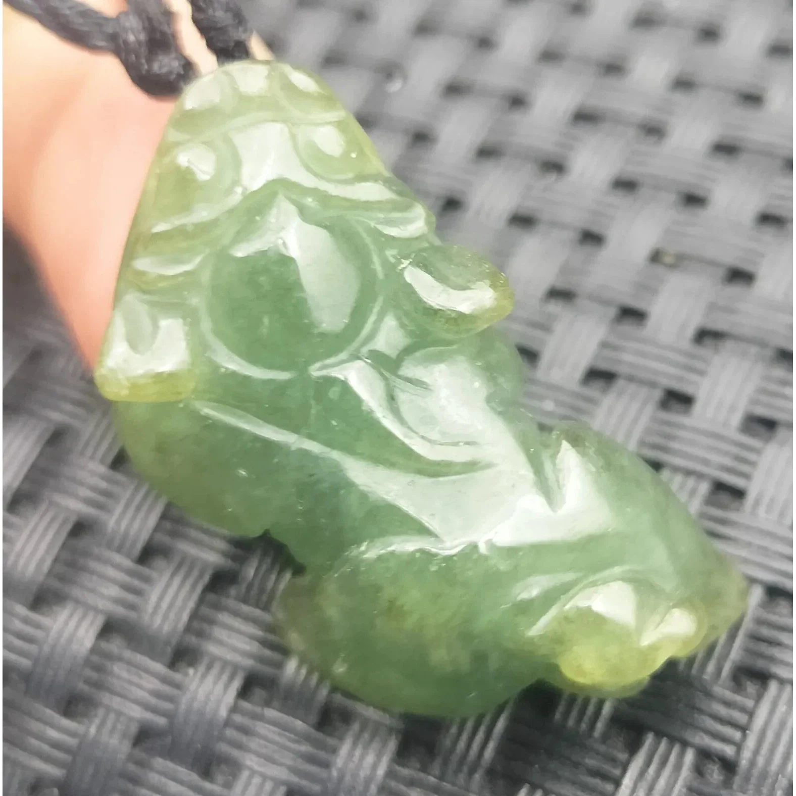 Certified Icy Green Natural A Jade Jadeite Carved Dragon Pi Xiu Coin Pendant - Image 4