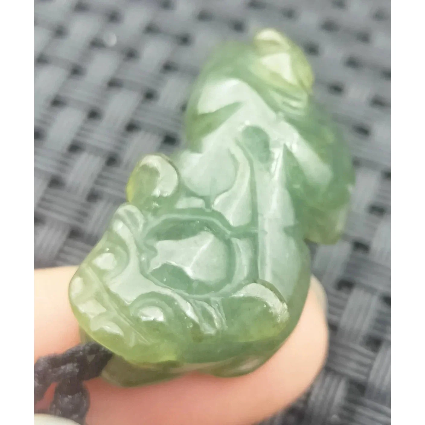 Certified Icy Green Natural A Jade Jadeite Carved Dragon Pi Xiu Coin Pendant - Image 5