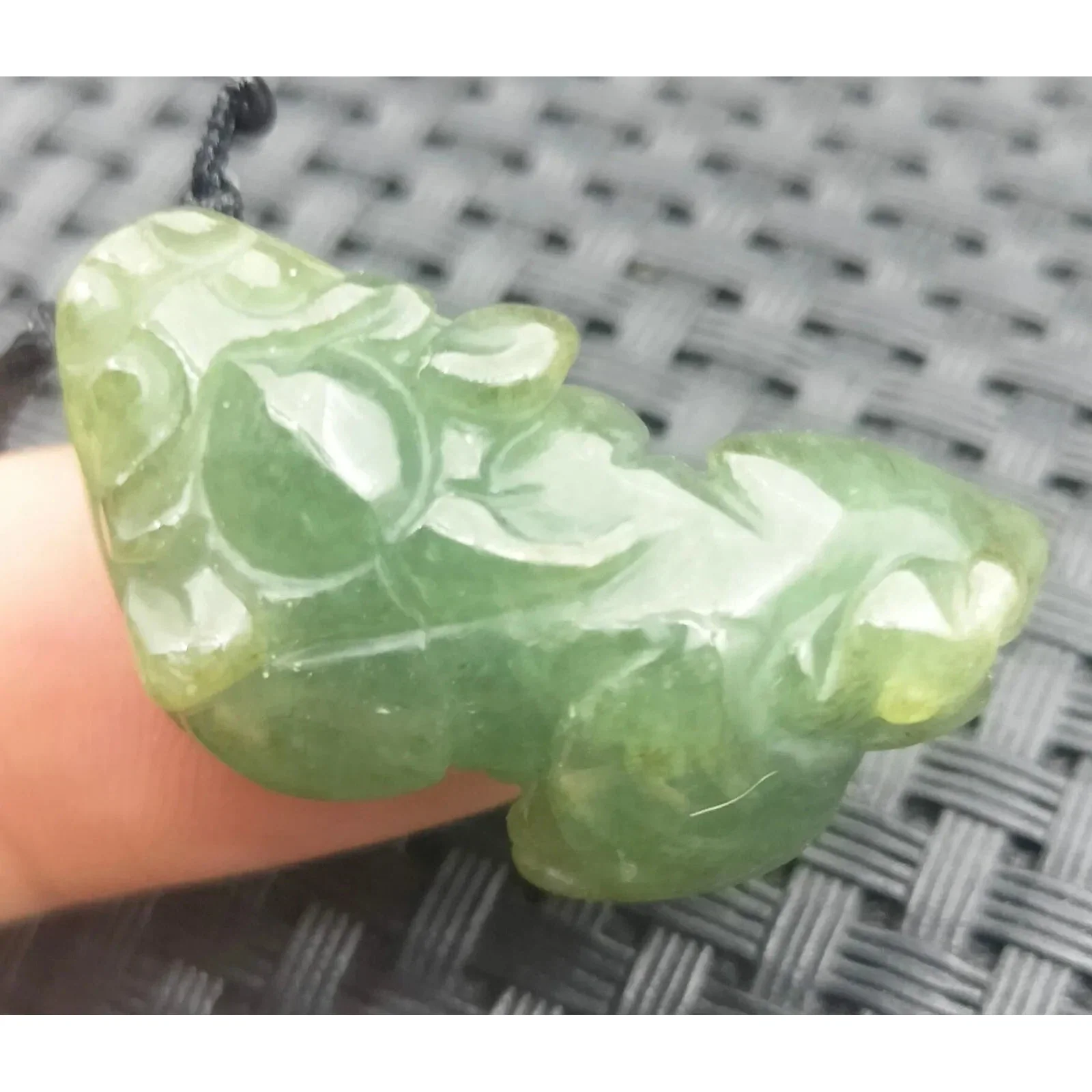 Certified Icy Green Natural A Jade Jadeite Carved Dragon Pi Xiu Coin Pendant - Image 9