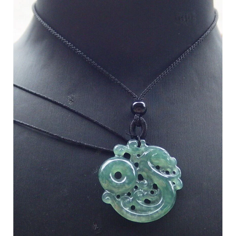 Certified Icy Green Natural A Jade Jadeite Pendant Dragon Circle Necklace - Image 2