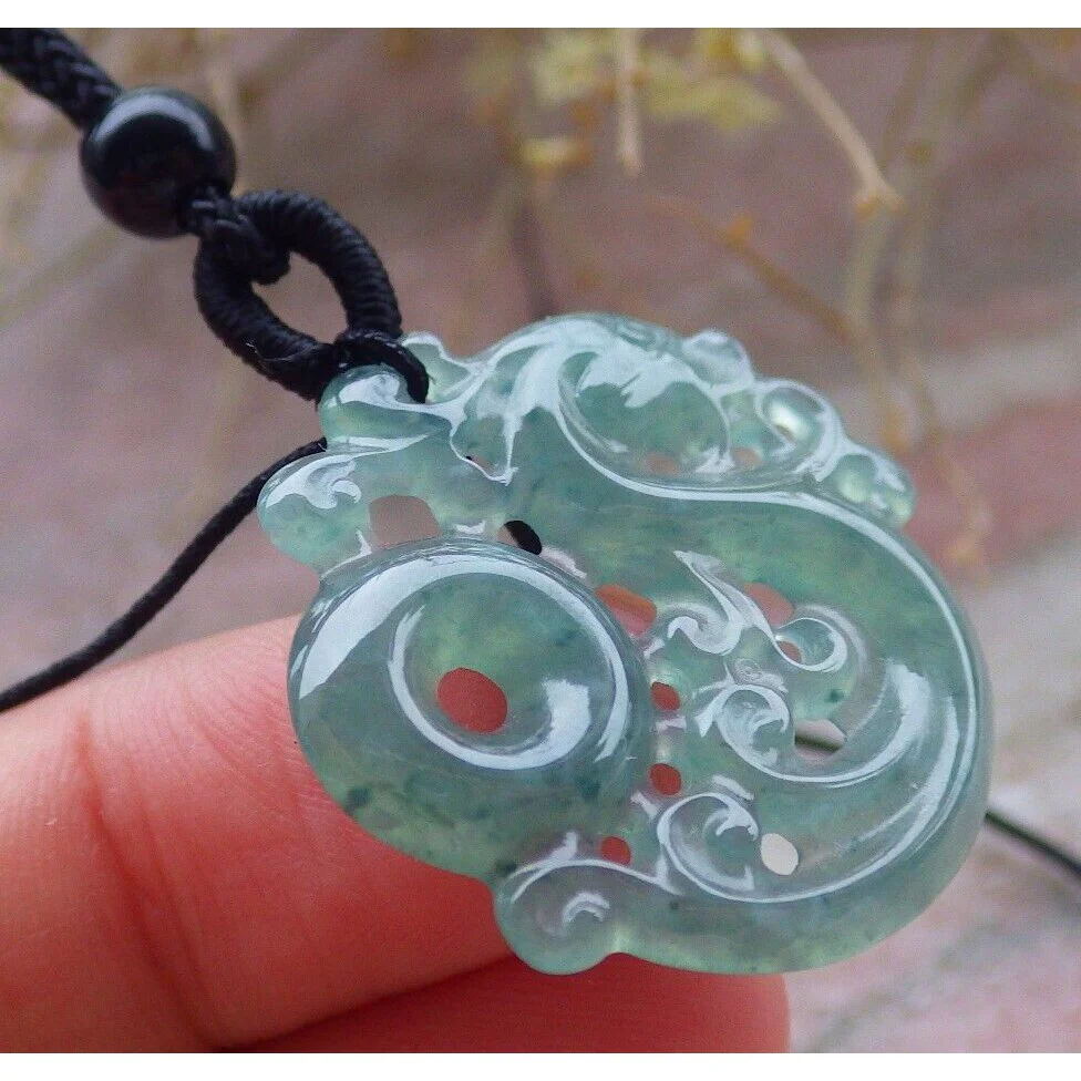 Certified Icy Green Natural A Jade Jadeite Pendant Dragon Circle Necklace - Image 3
