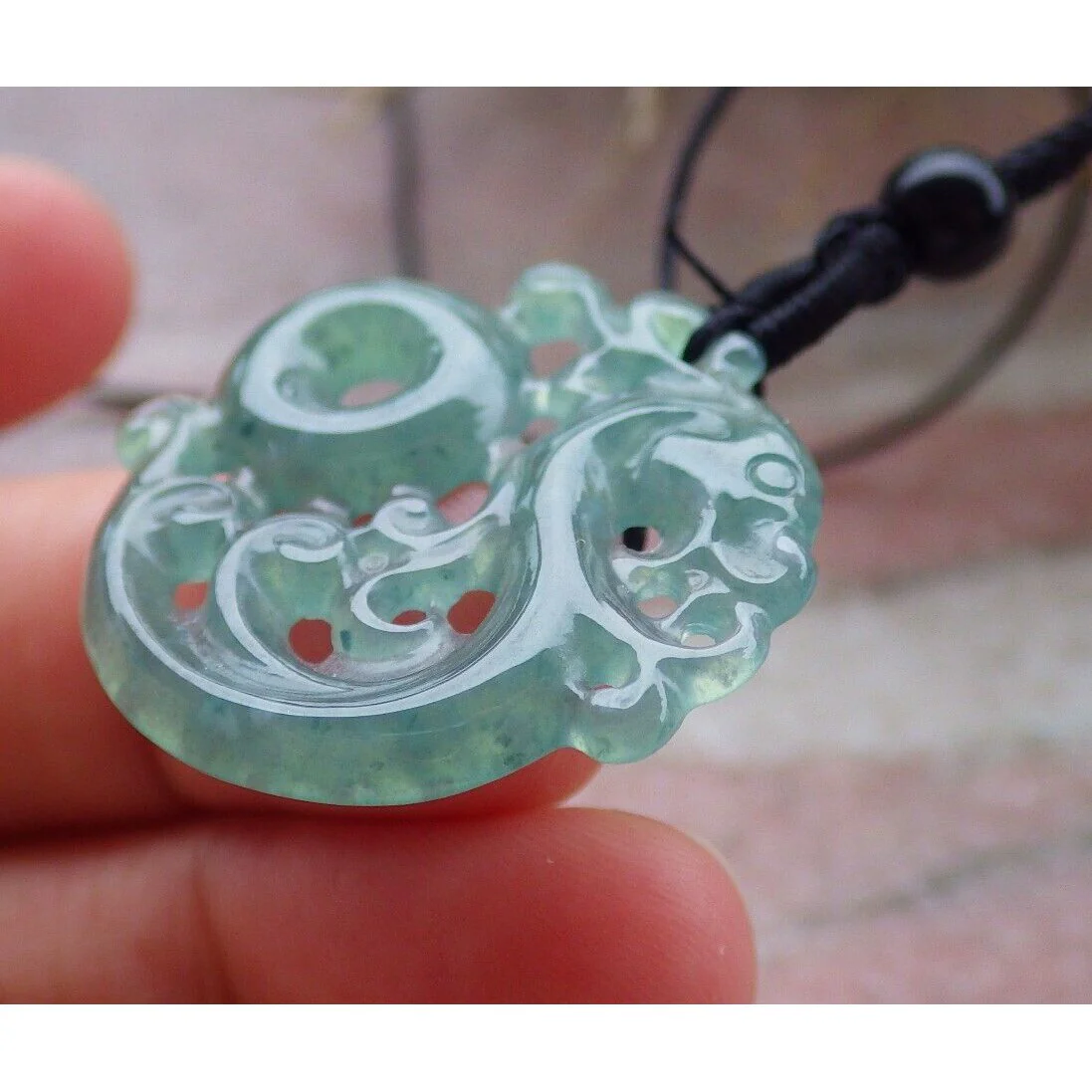 Certified Icy Green Natural A Jade Jadeite Pendant Dragon Circle Necklace - Image 4