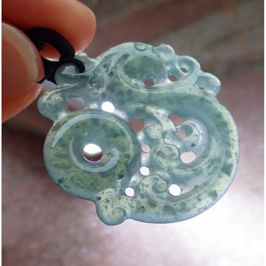 Certified Icy Green Natural A Jade Jadeite Pendant Dragon Circle Necklace - Image 5