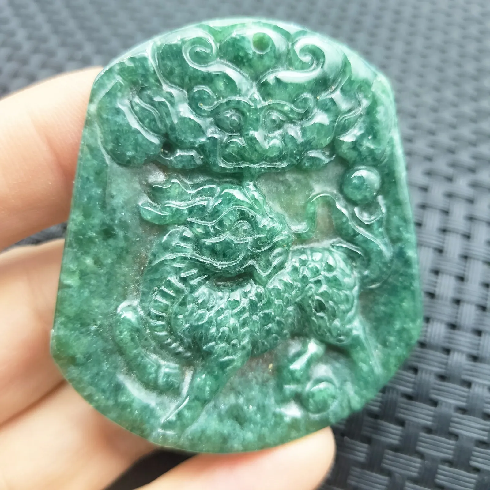 Certified Icy Green Natural Type A Jade Jadeite Carved Kylin Ball Pendant - Image 2