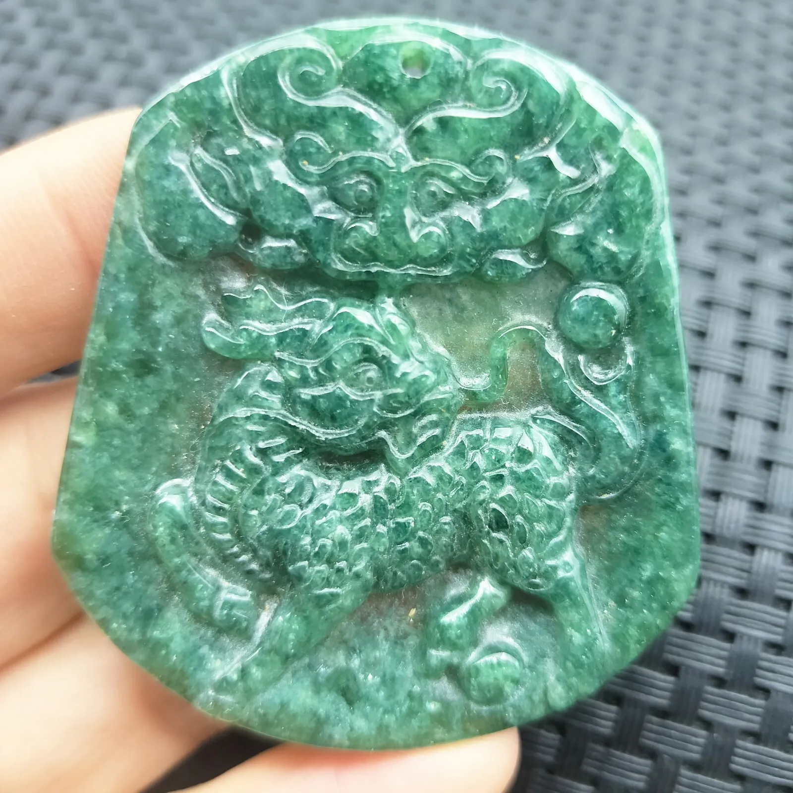 Certified Icy Green Natural Type A Jade Jadeite Carved Kylin Ball Pendant - Image 3