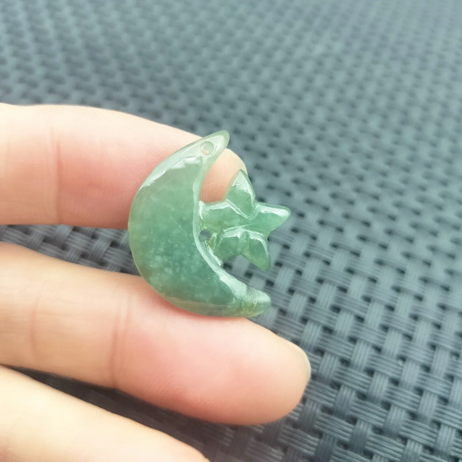 Certified Icy Green Natural Type A Jade Jadeite Carved Moon Star Pendant - Image 2