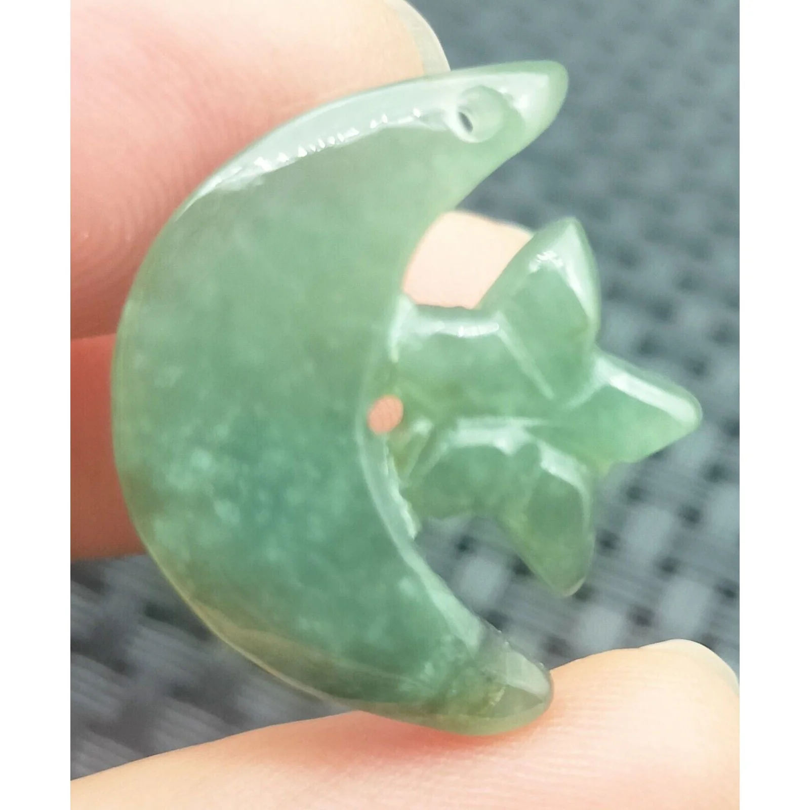 Certified Icy Green Natural Type A Jade Jadeite Carved Moon Star Pendant - Image 3