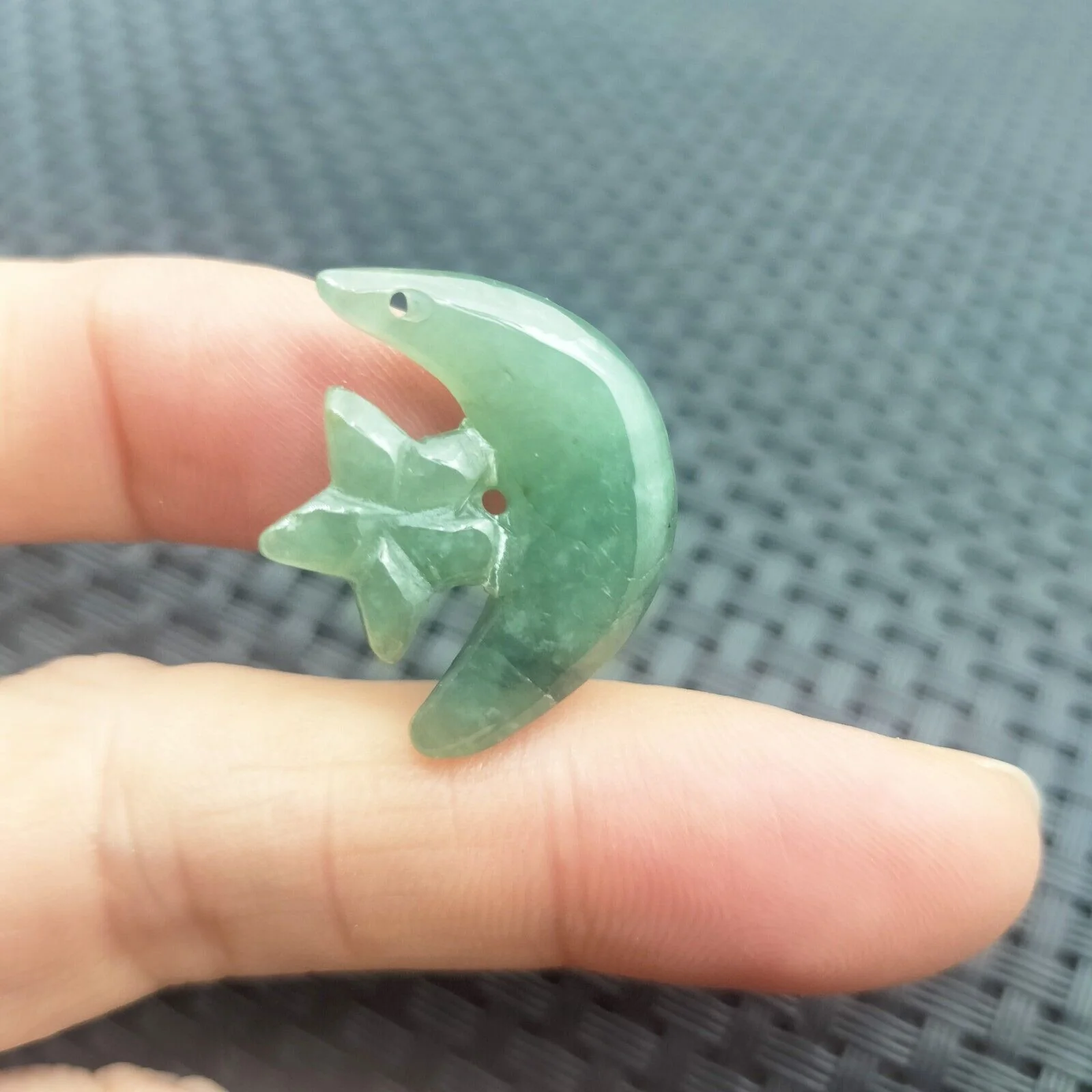Certified Icy Green Natural Type A Jade Jadeite Carved Moon Star Pendant - Image 5