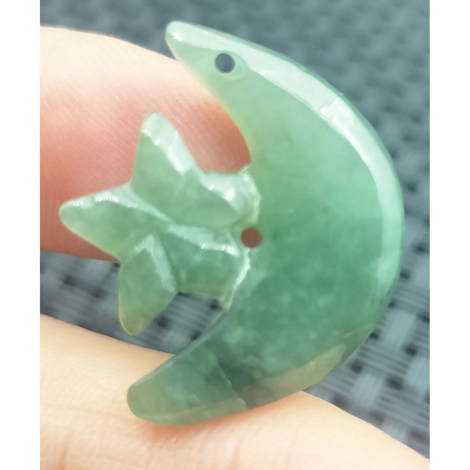 Certified Icy Green Natural Type A Jade Jadeite Carved Moon Star Pendant - Image 6