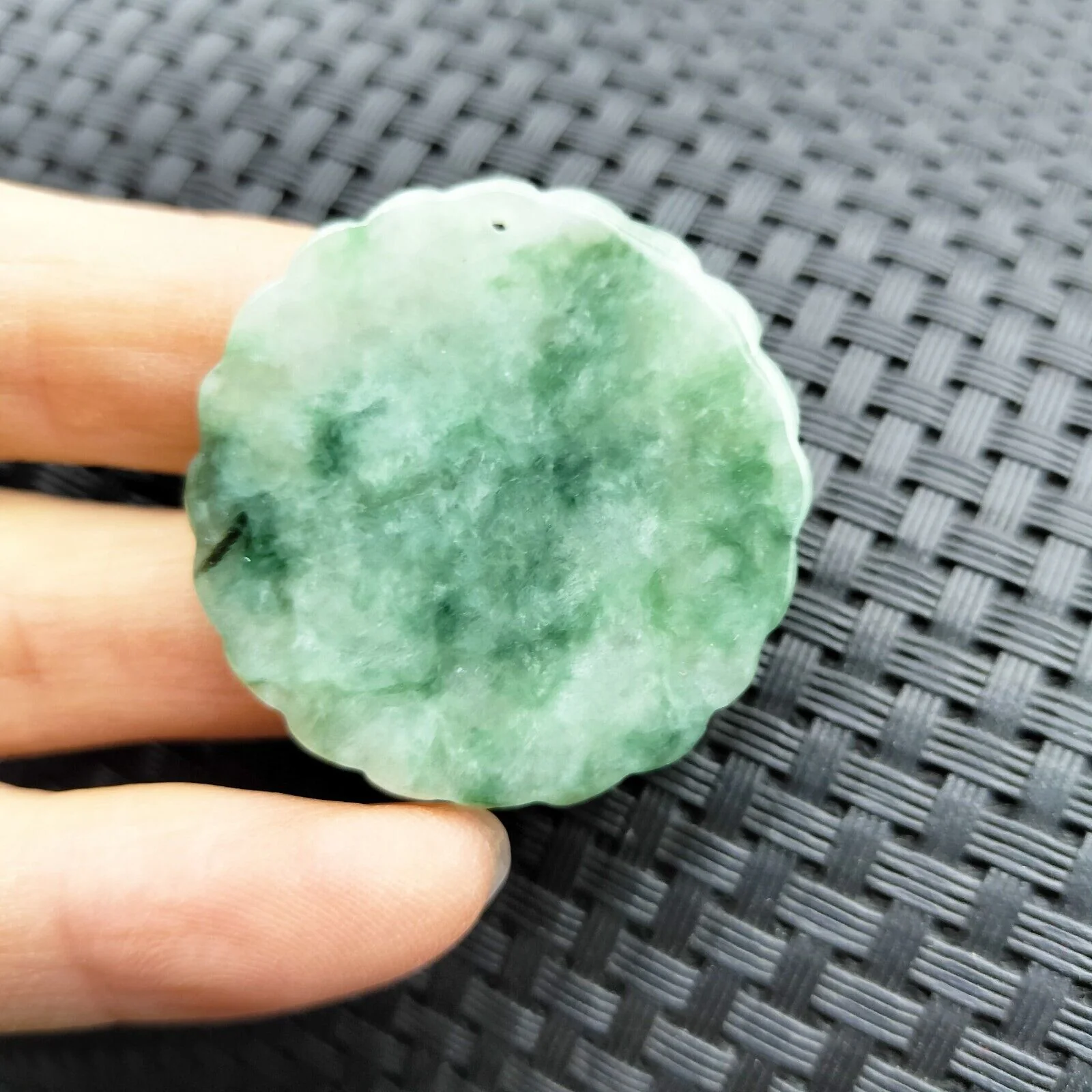 Certified Icy Green Natural Type A Jade Jadeite Carved Tiger Head Coin Pendant - Image 3