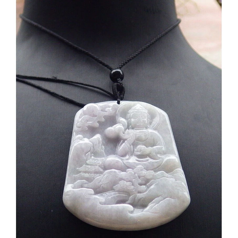 Certified Lavender A Jade Jadeite Pendant Landscape Painting Guanyin Necklace - Image 2