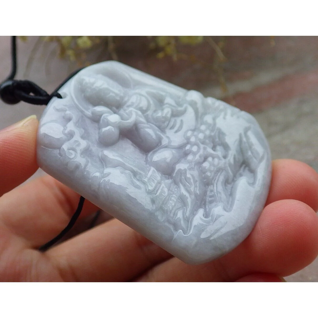 Certified Lavender A Jade Jadeite Pendant Landscape Painting Guanyin Necklace - Image 3