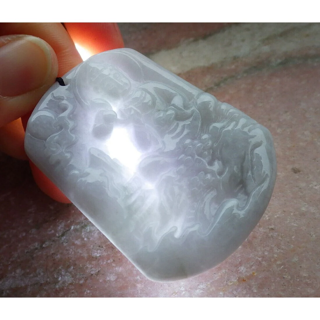 Certified Lavender A Jade Jadeite Pendant Landscape Painting Guanyin Necklace - Image 4