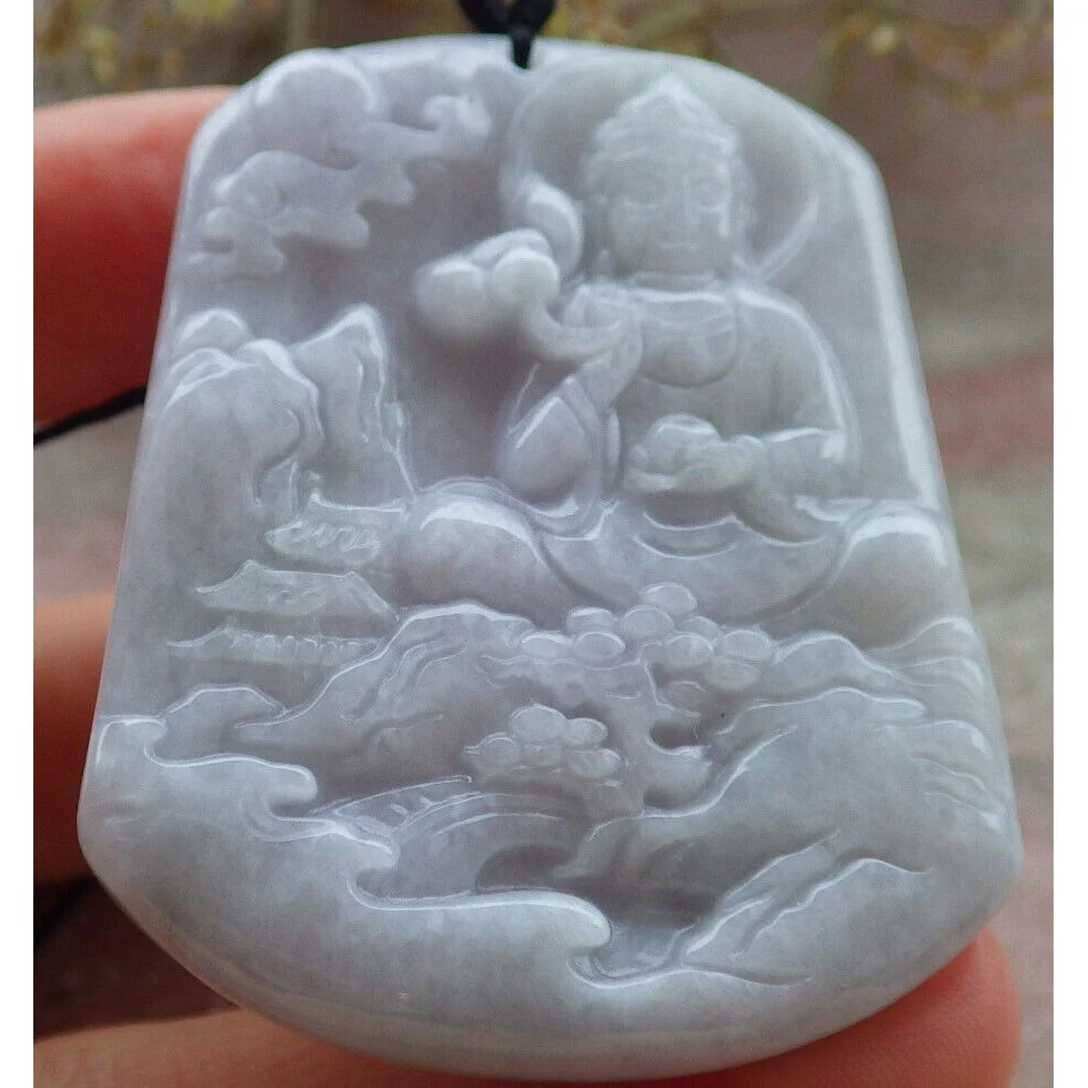 Certified Lavender A Jade Jadeite Pendant Landscape Painting Guanyin Necklace - Image 6