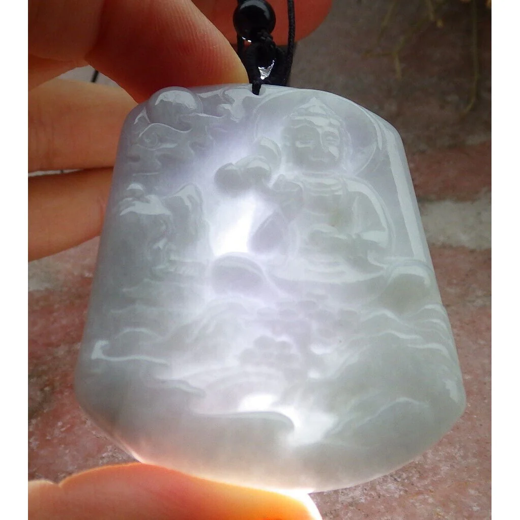 Certified Lavender A Jade Jadeite Pendant Landscape Painting Guanyin Necklace - Image 7