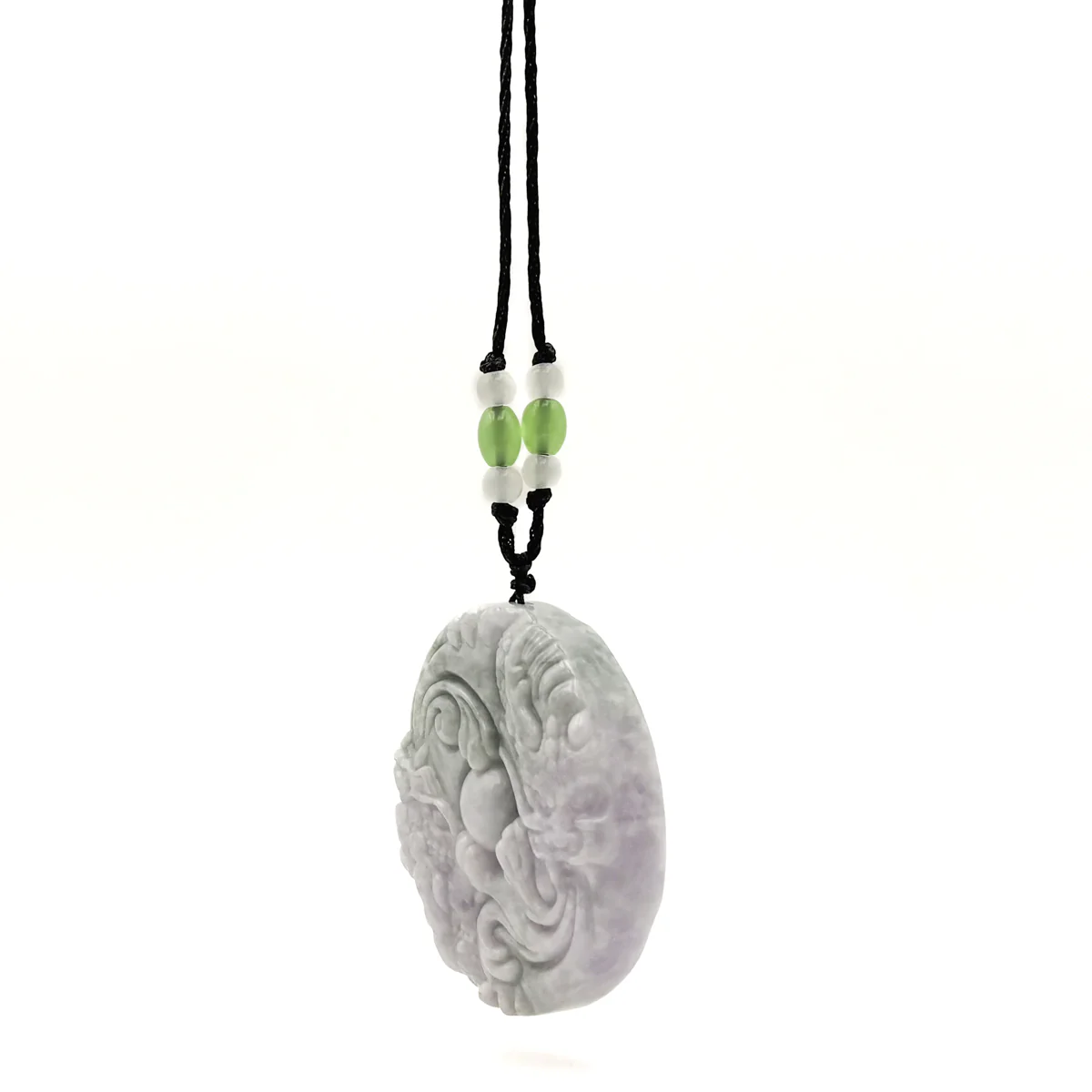 Certified Lavender Green Natural A Jade Jadeite Carved 2 Dragons Bead Pendant - Image 10