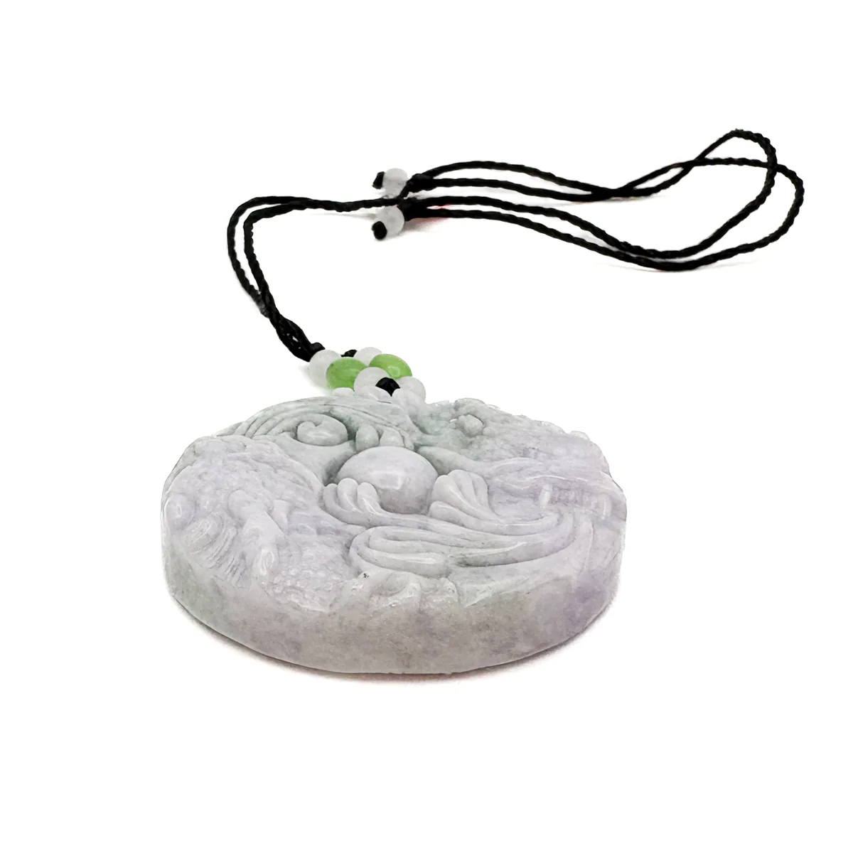 Certified Lavender Green Natural A Jade Jadeite Carved 2 Dragons Bead Pendant - Image 11