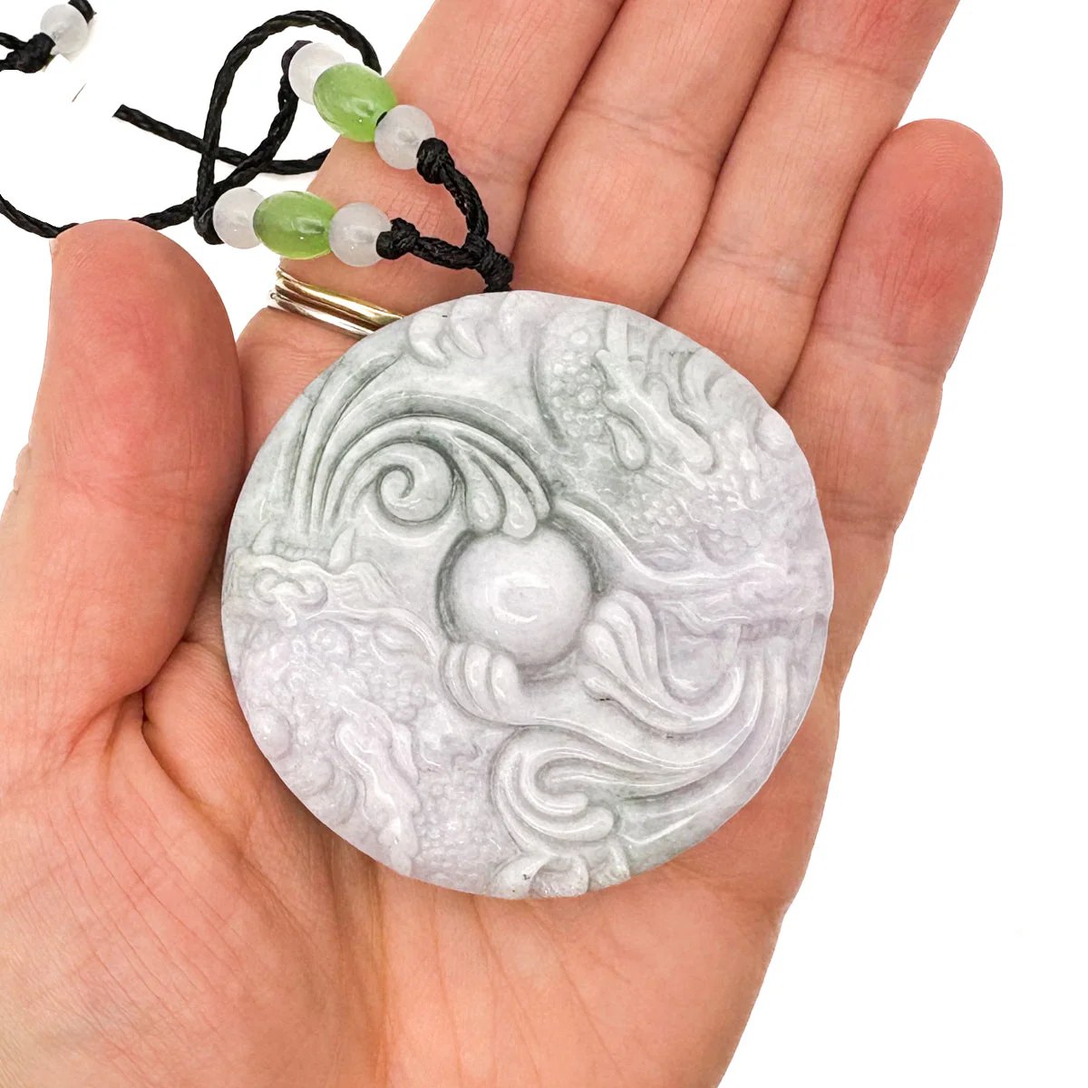 Certified Lavender Green Natural A Jade Jadeite Carved 2 Dragons Bead Pendant - Image 13