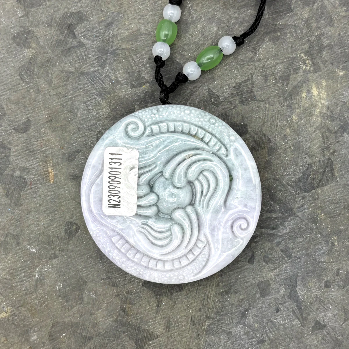 Certified Lavender Green Natural A Jade Jadeite Carved 2 Dragons Bead Pendant - Image 15