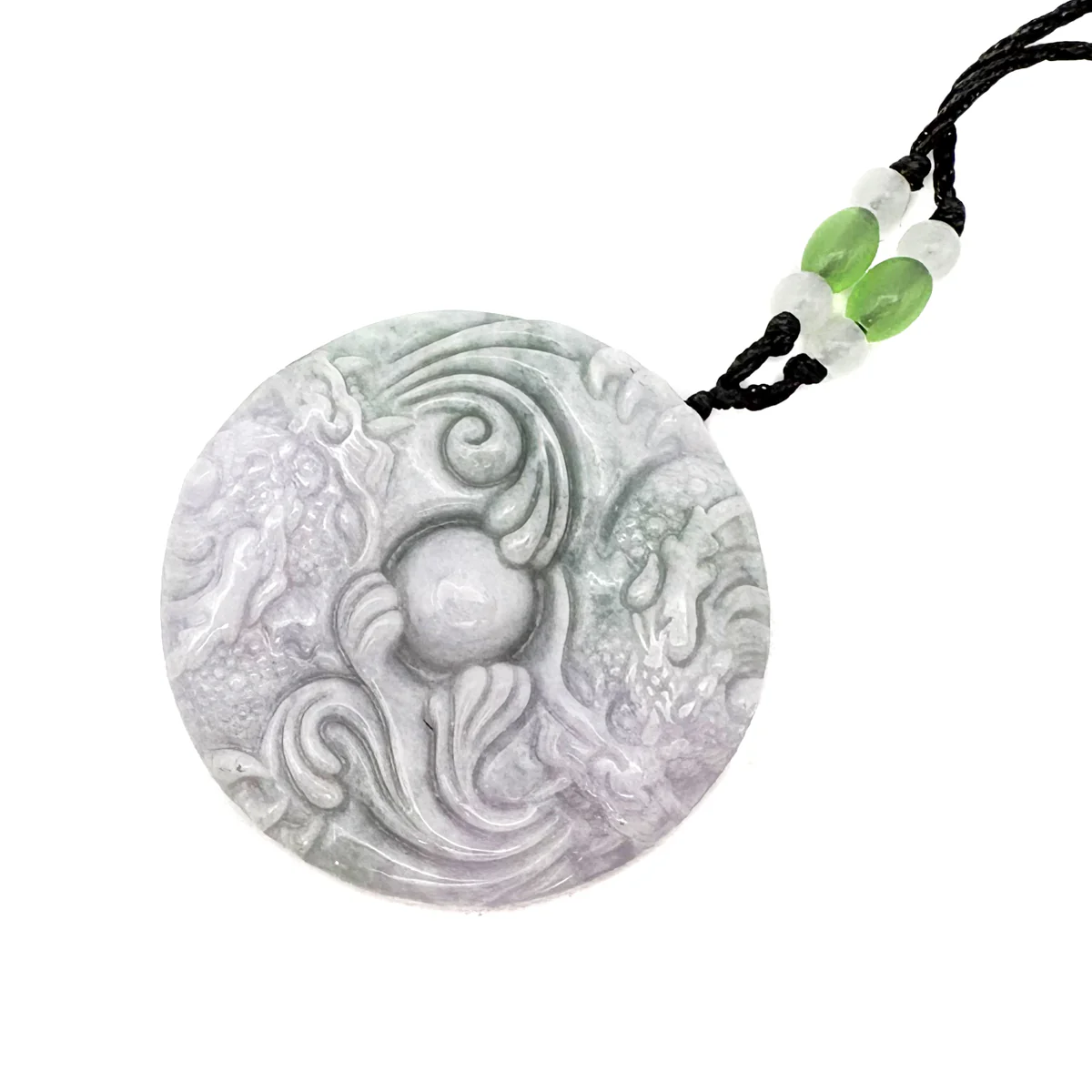 Certified Lavender Green Natural A Jade Jadeite Carved 2 Dragons Bead Pendant - Image 3