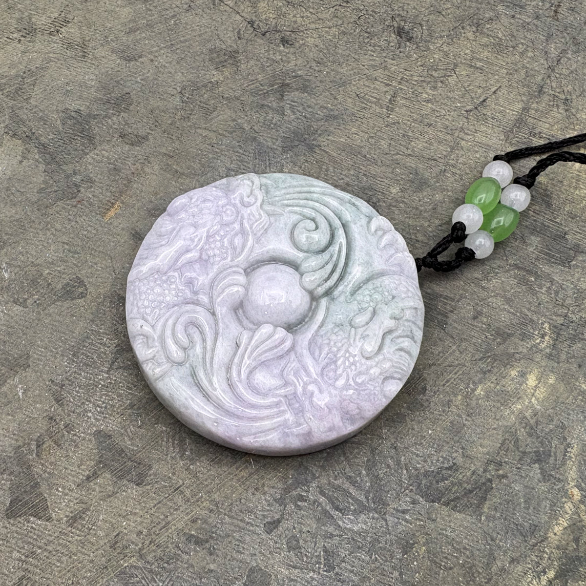 Certified Lavender Green Natural A Jade Jadeite Carved 2 Dragons Bead Pendant - Image 4