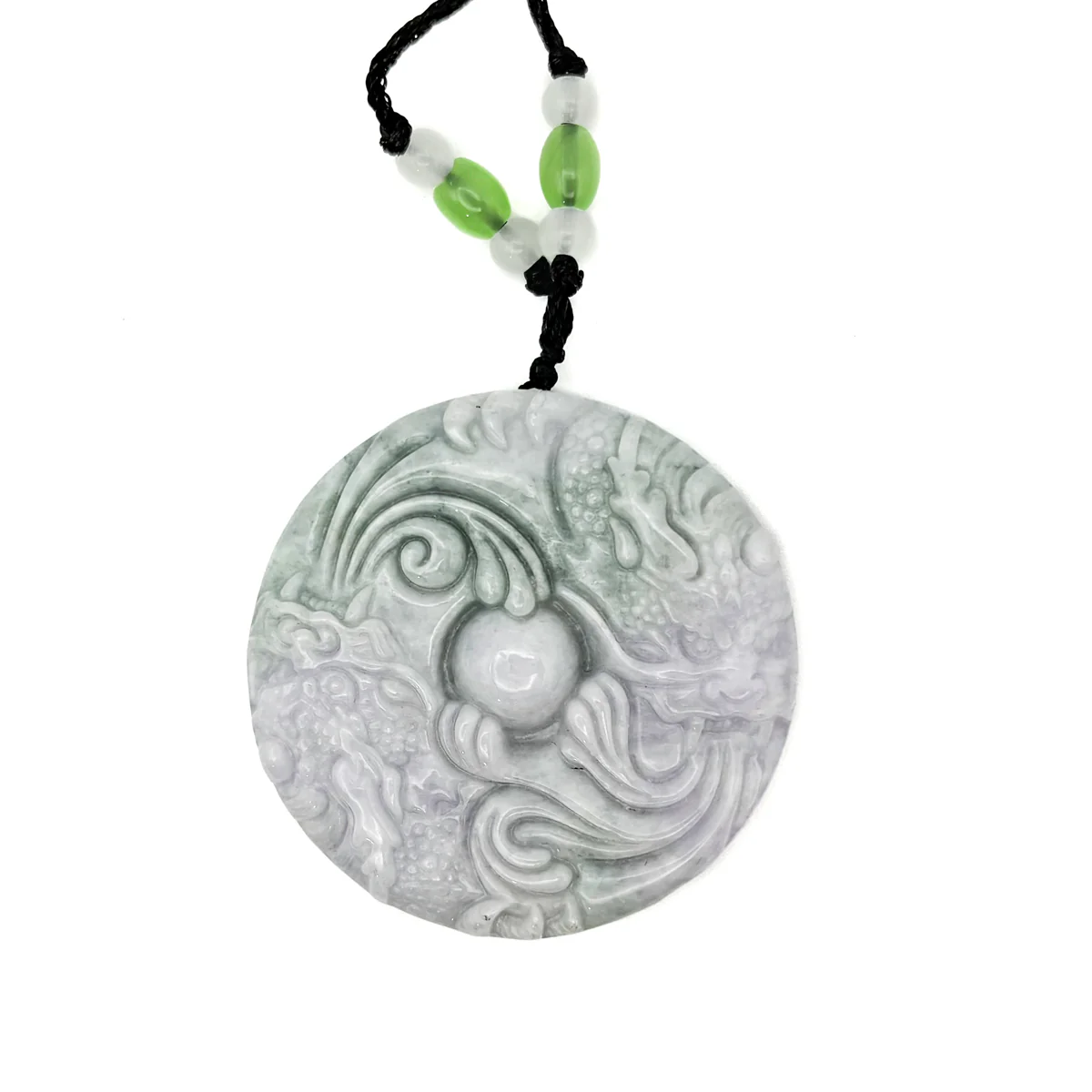 Certified Lavender Green Natural A Jade Jadeite Carved 2 Dragons Bead Pendant - Image 5