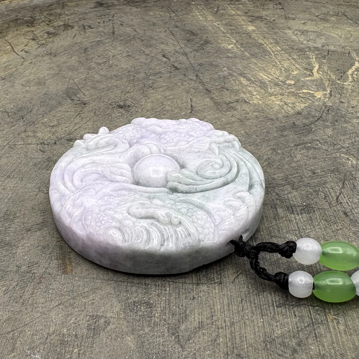 Certified Lavender Green Natural A Jade Jadeite Carved 2 Dragons Bead Pendant - Image 6
