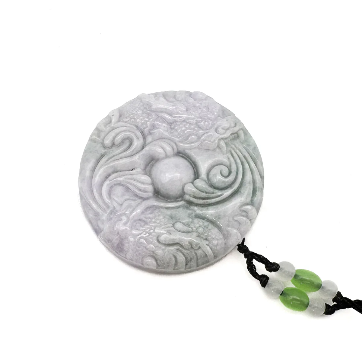 Certified Lavender Green Natural A Jade Jadeite Carved 2 Dragons Bead Pendant - Image 7