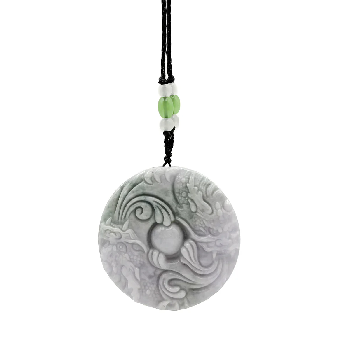 Certified Lavender Green Natural A Jade Jadeite Carved 2 Dragons Bead Pendant - Image 9