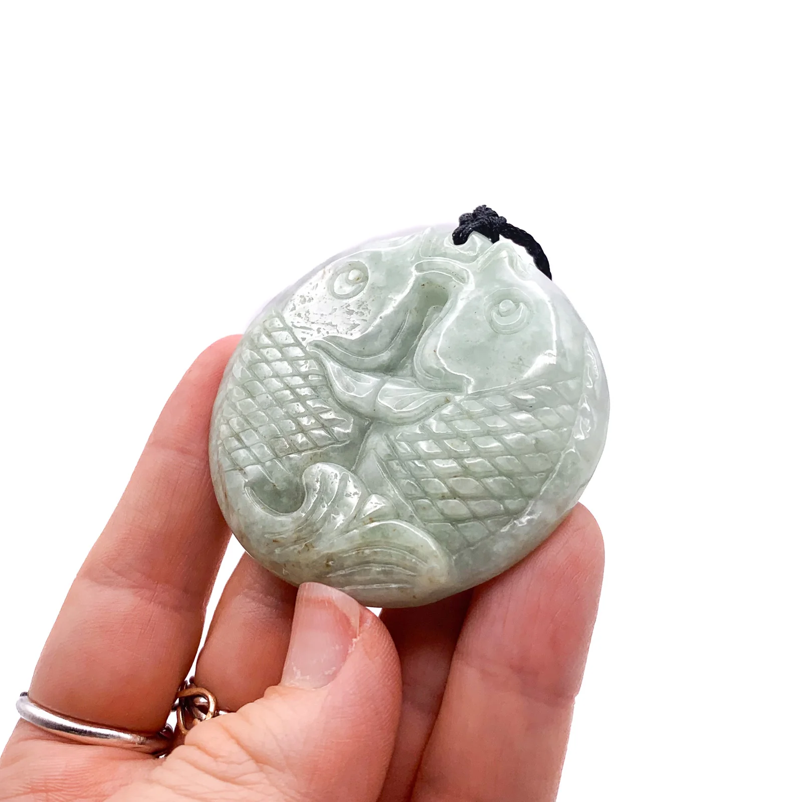 Certified Green Natural Jade Jadeite Carved Double Fish Happiness in Marriage Pendant - Image 2