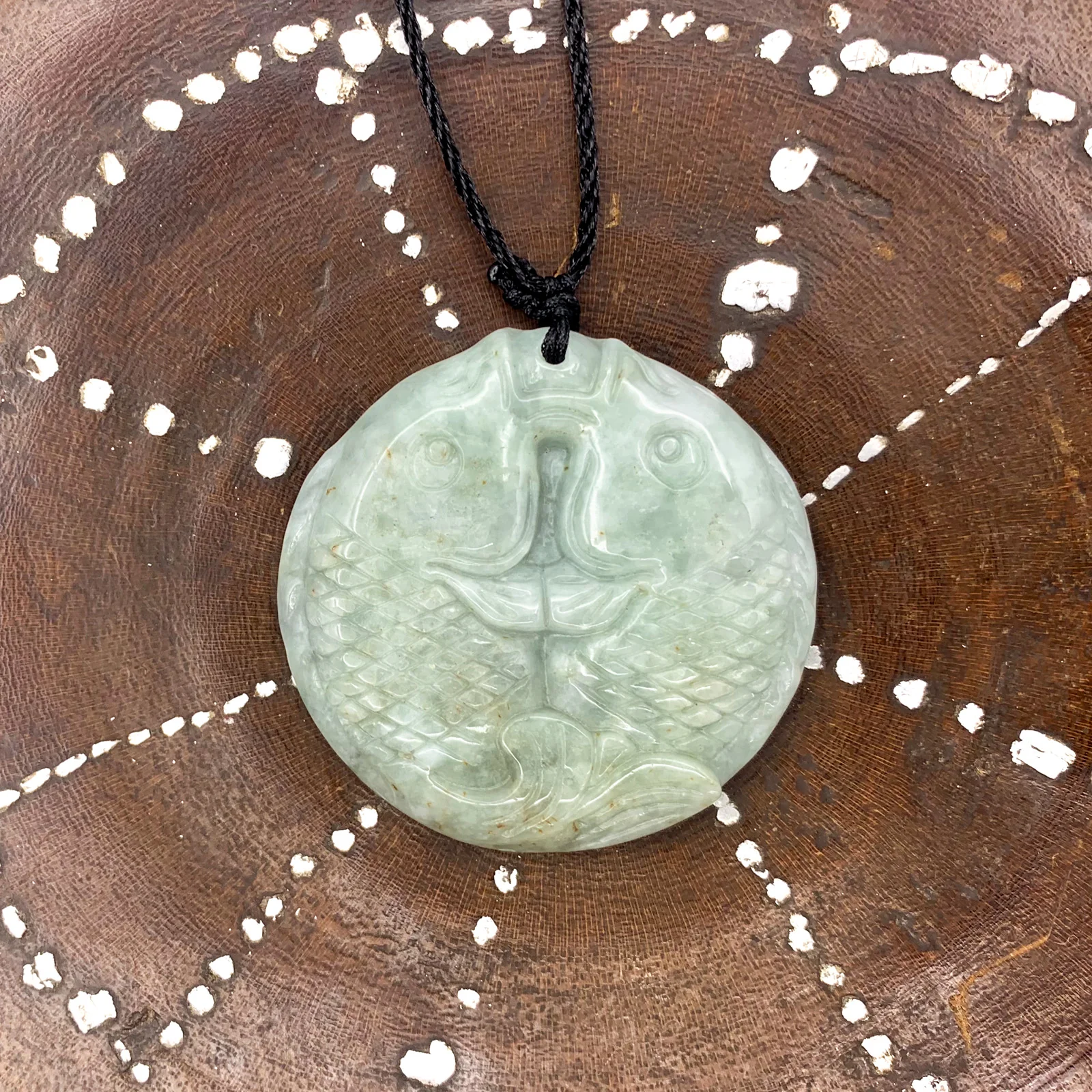 Certified Green Natural Jade Jadeite Carved Double Fish Happiness in Marriage Pendant - Image 3