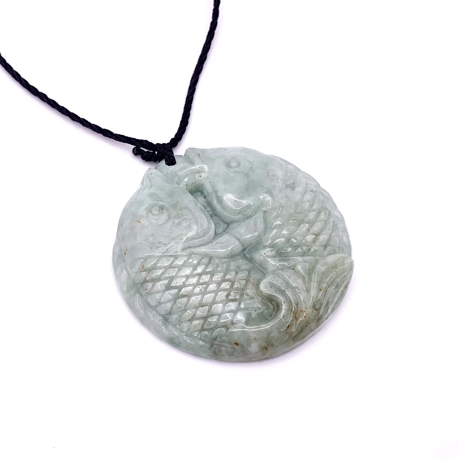 Certified Green Natural Jade Jadeite Carved Double Fish Happiness in Marriage Pendant - Image 4