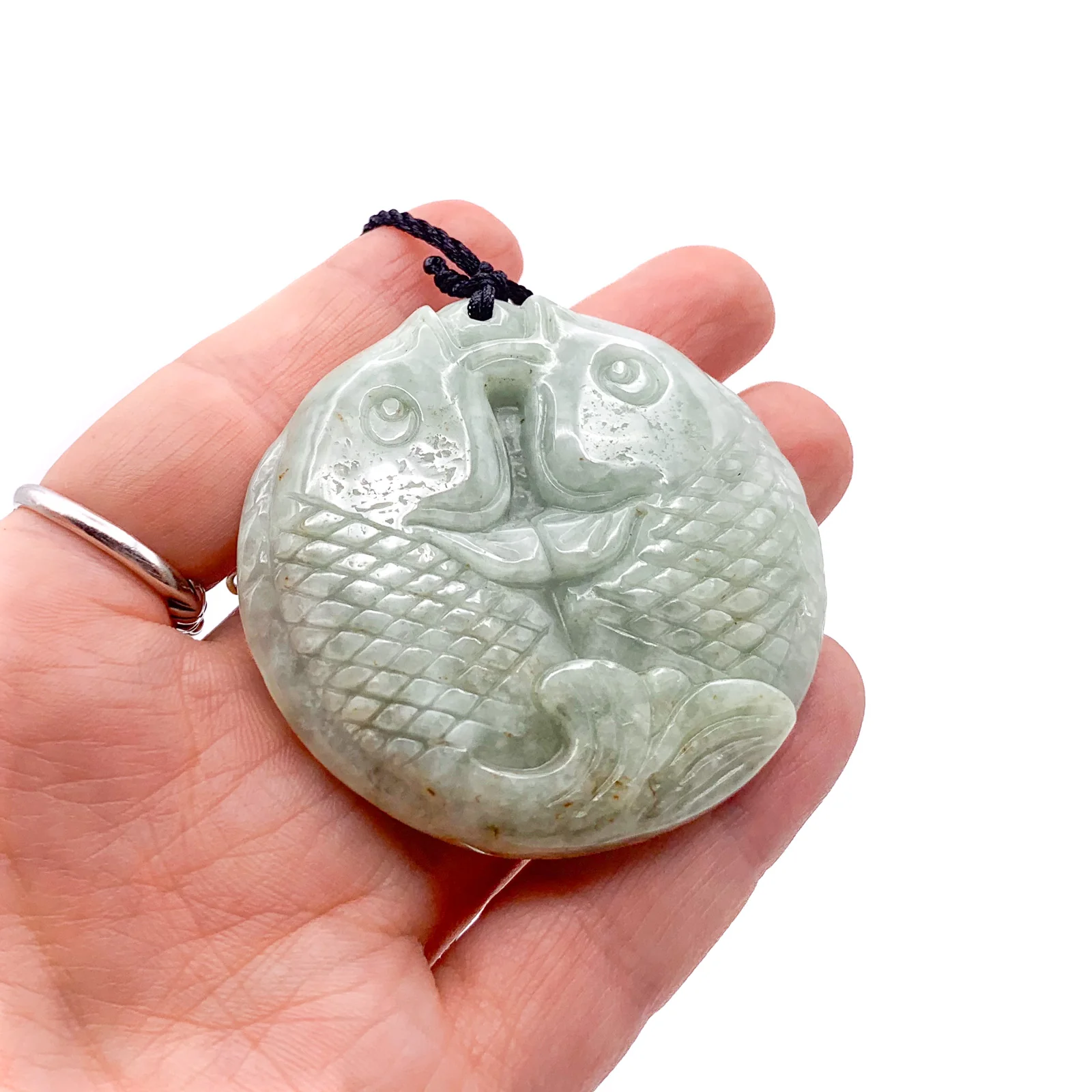 Certified Green Natural Jade Jadeite Carved Double Fish Happiness in Marriage Pendant - Image 6