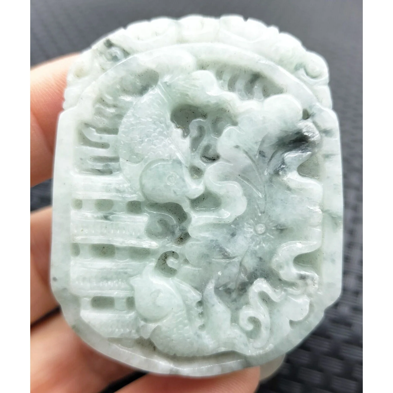 Certified Lavender Green Natural A Jadeite Carved Gain Quick Success Pendant - Image 10