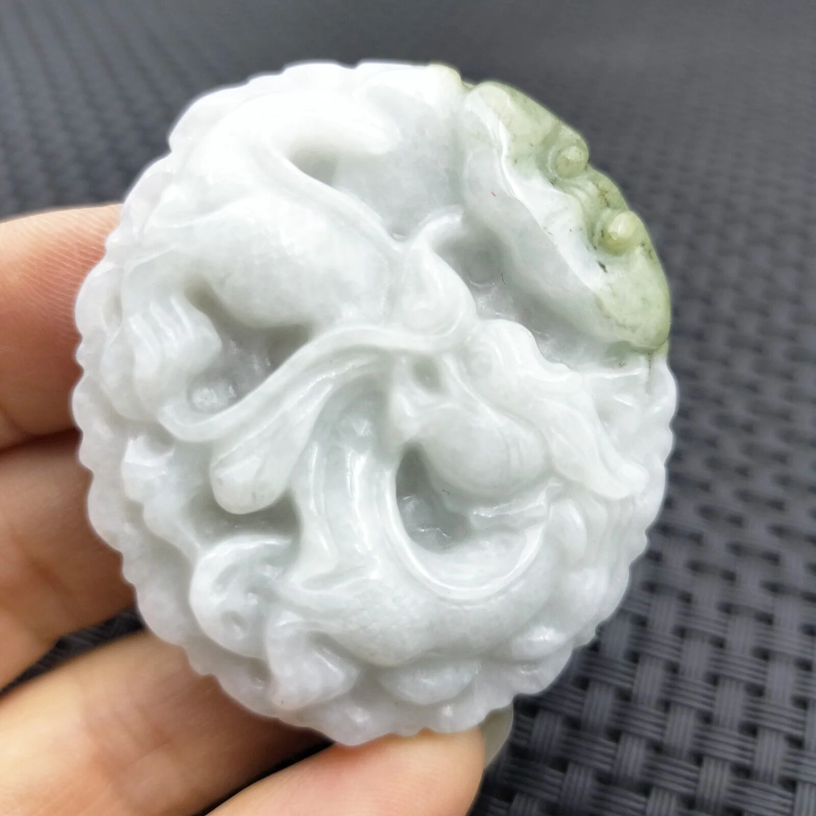 Certified Lavender Green Natural Type A Jade Jadeite Carved Dragon Ruyi Pendant - Image 2