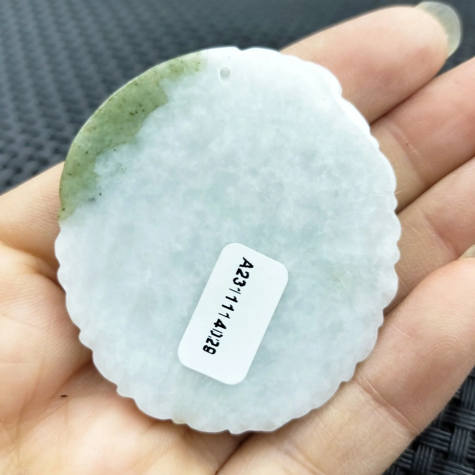 Certified Lavender Green Natural Type A Jade Jadeite Carved Dragon Ruyi Pendant - Image 3