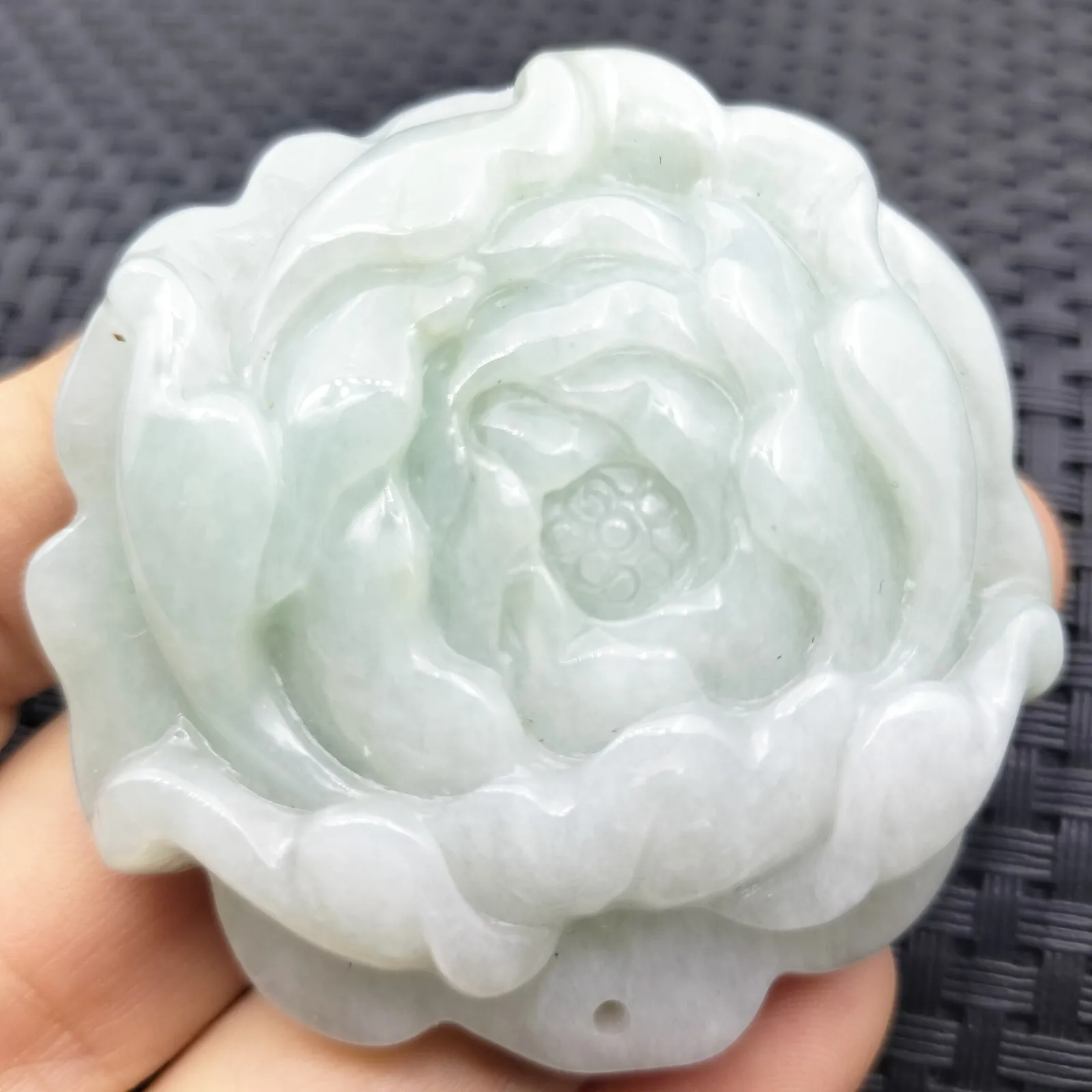 Certified Lavender Green Natural Type A Jade Jadeite Carved Flower Pendant - Image 2