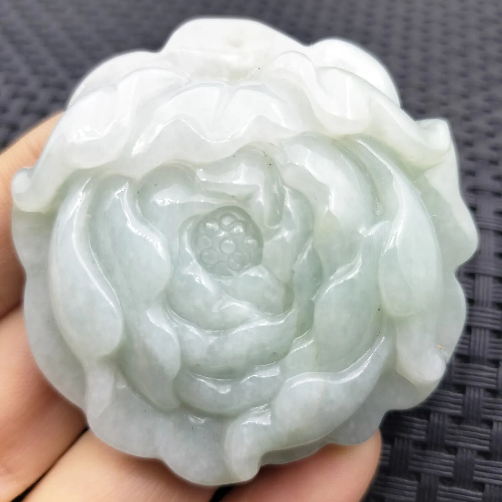 Certified Lavender Green Natural Type A Jade Jadeite Carved Flower Pendant - Image 3