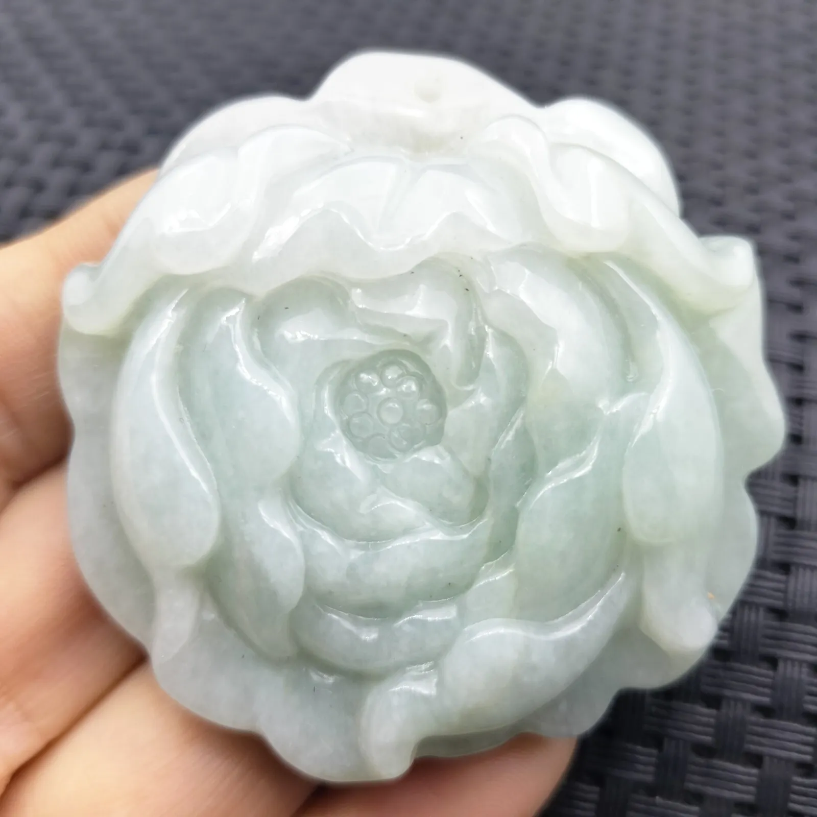 Certified Lavender Green Natural Type A Jade Jadeite Carved Flower Pendant - Image 4