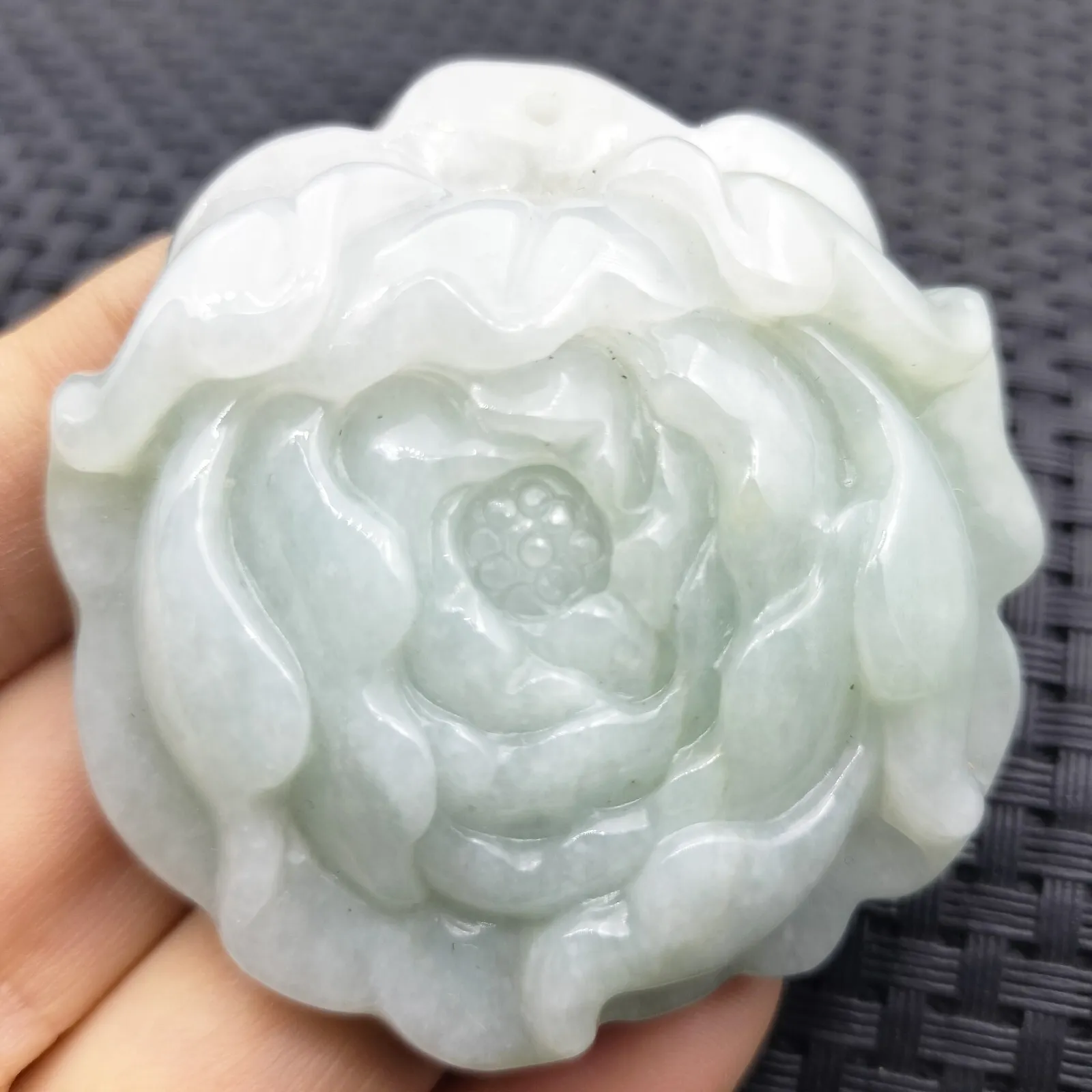 Certified Lavender Green Natural Type A Jade Jadeite Carved Flower Pendant - Image 5