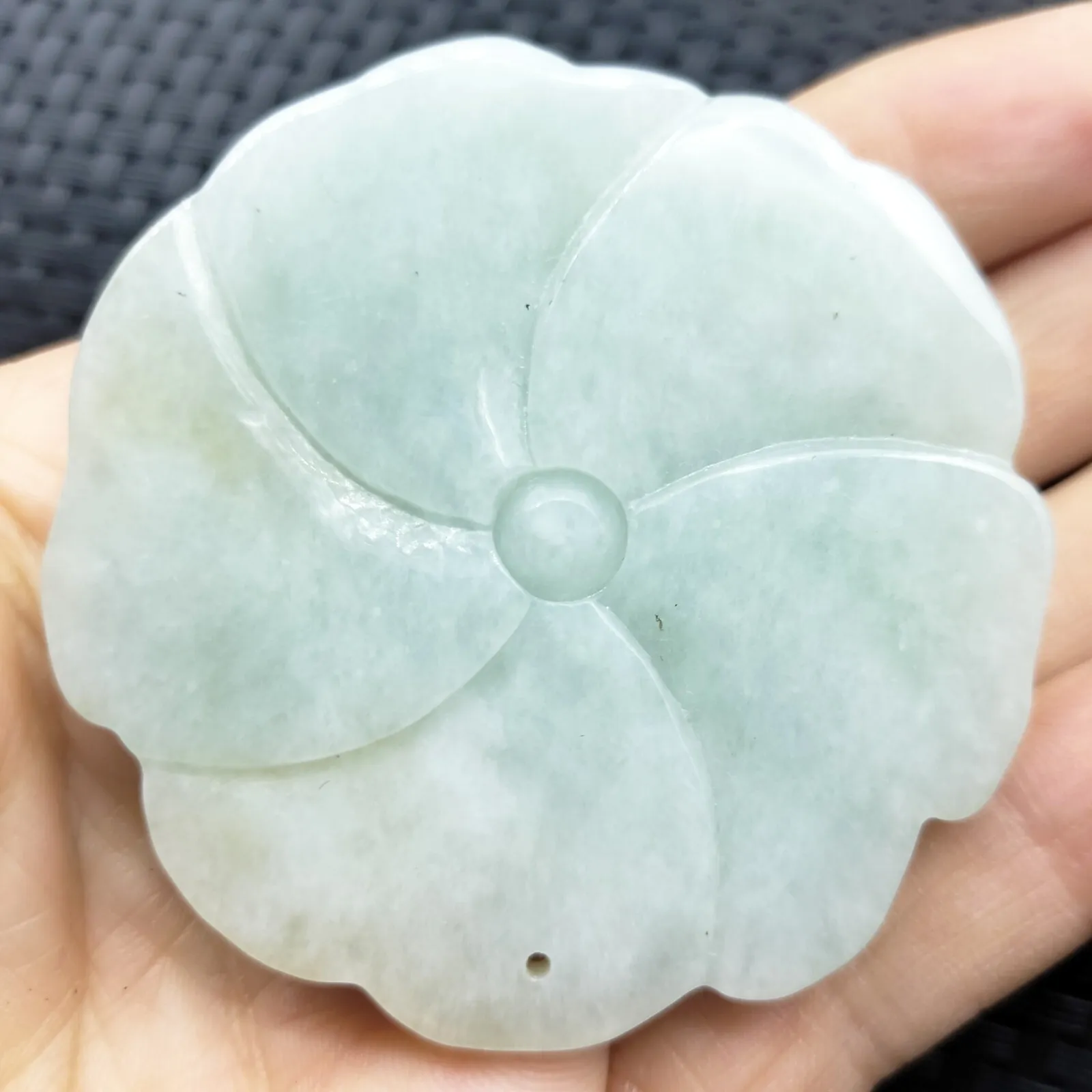 Certified Lavender Green Natural Type A Jade Jadeite Carved Flower Pendant - Image 6