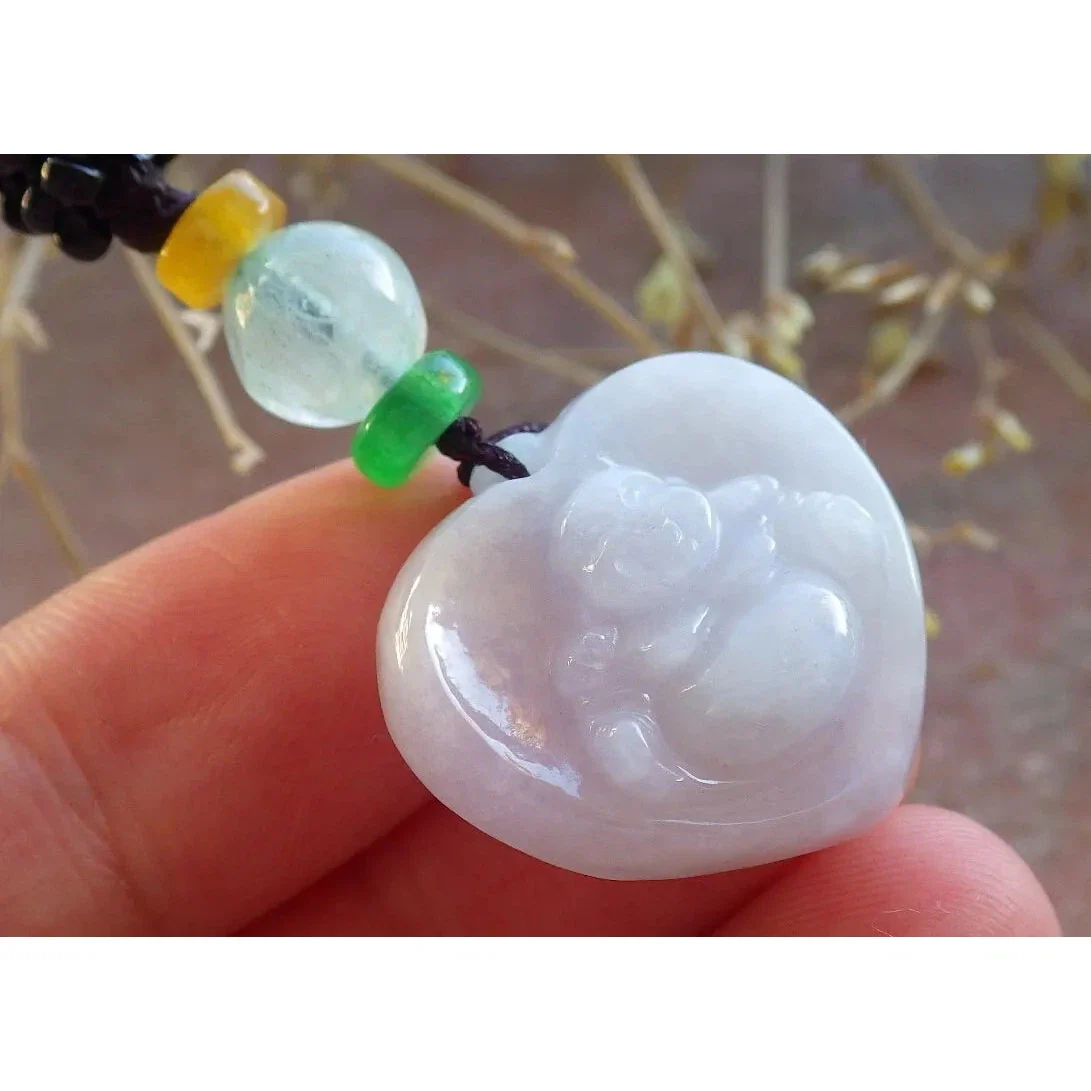 Certified Lavender Natural A Jade Jadeite Pendant Buddha God Heart - Image 4