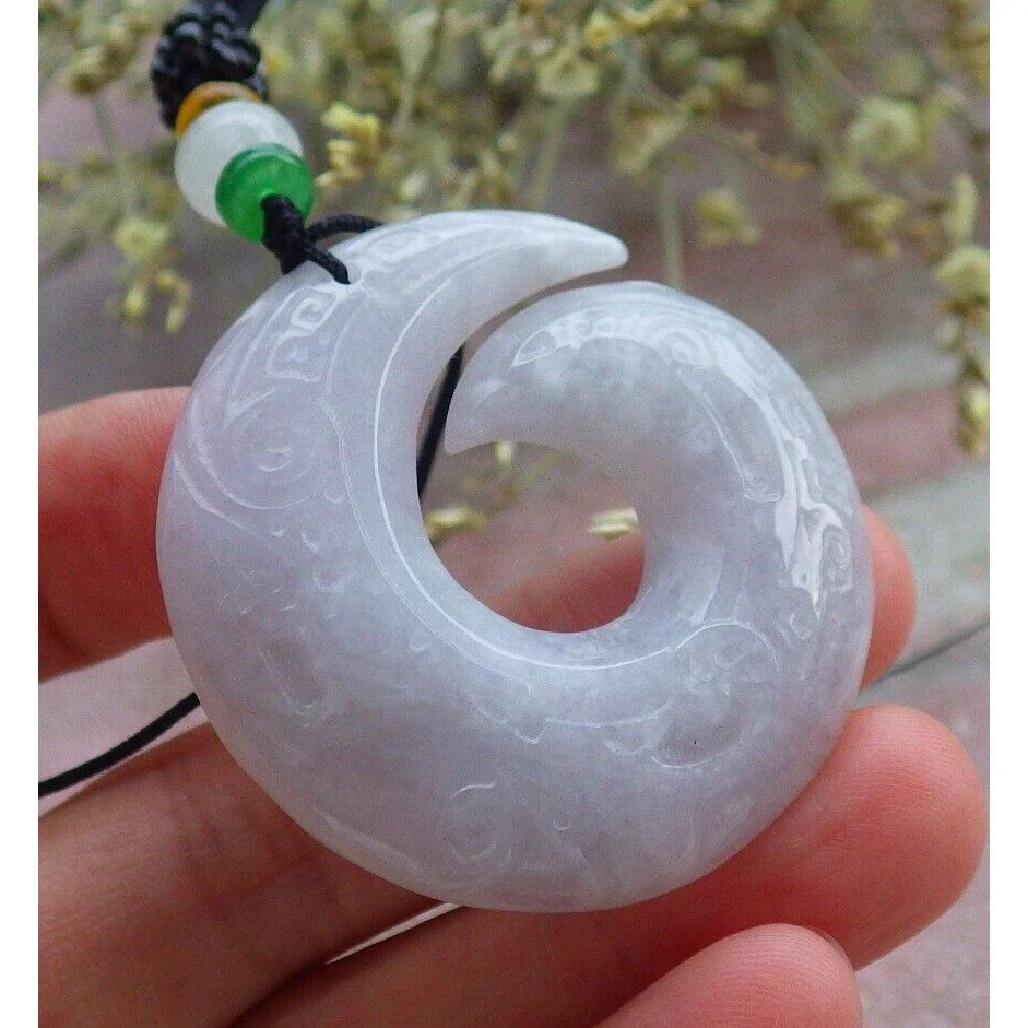 Certified Lavender Natural A Jade Jadeite Pendant Old Dragon Circle - Image 3