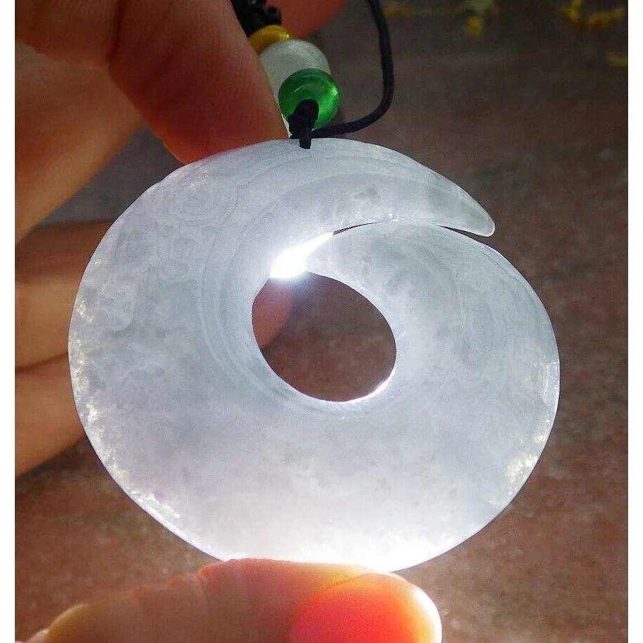 Certified Lavender Natural A Jade Jadeite Pendant Old Dragon Circle - Image 4