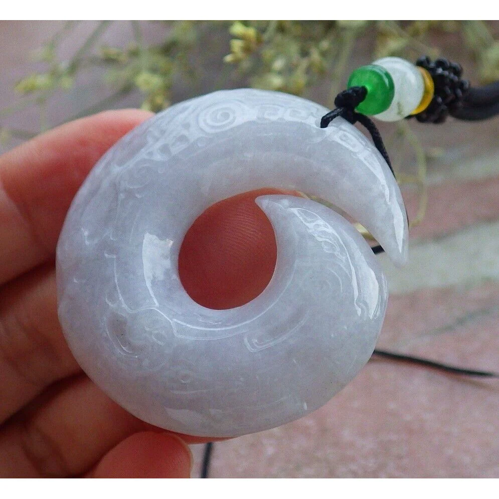 Certified Lavender Natural A Jade Jadeite Pendant Old Dragon Circle - Image 5