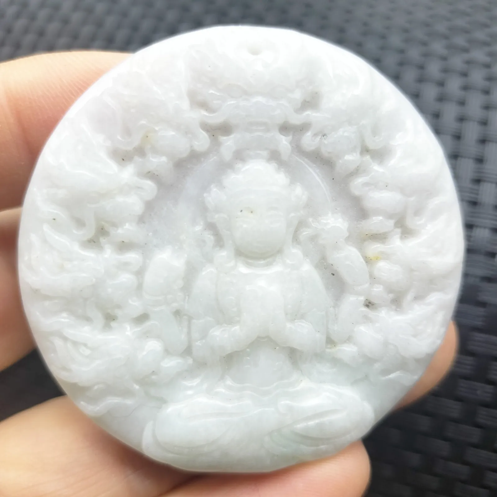 Certified Lavender Natural A Jadeite Carved Guanyin Kwan Yin God Dragons Pendant - Image 2