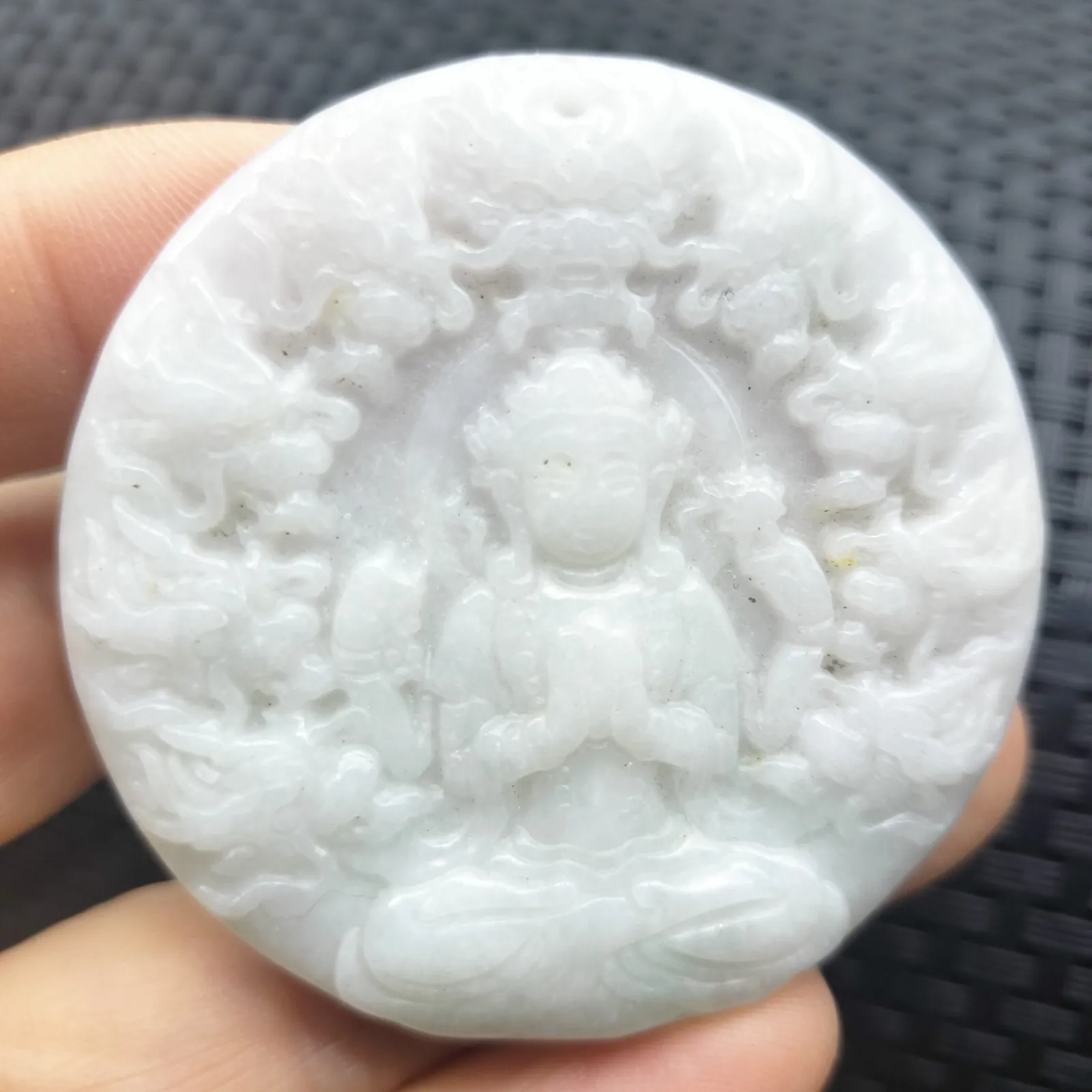 Certified Lavender Natural A Jadeite Carved Guanyin Kwan Yin God Dragons Pendant - Image 3