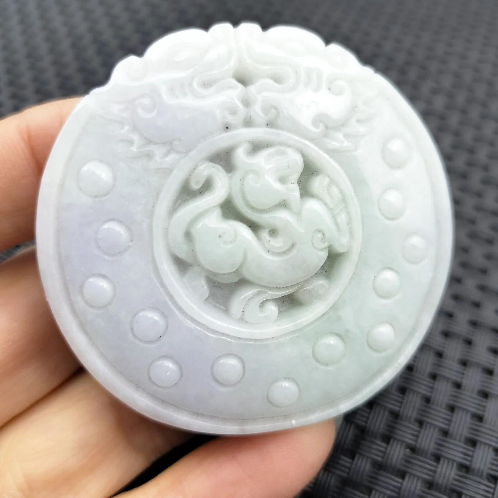 Certified Lavender Natural A Jadeite Carved Retro Style Dragon Pi Xiu Pendant - Image 2