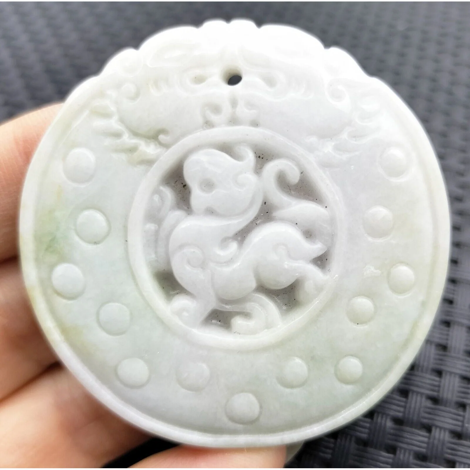 Certified Lavender Natural A Jadeite Carved Retro Style Dragon Pi Xiu Pendant - Image 2