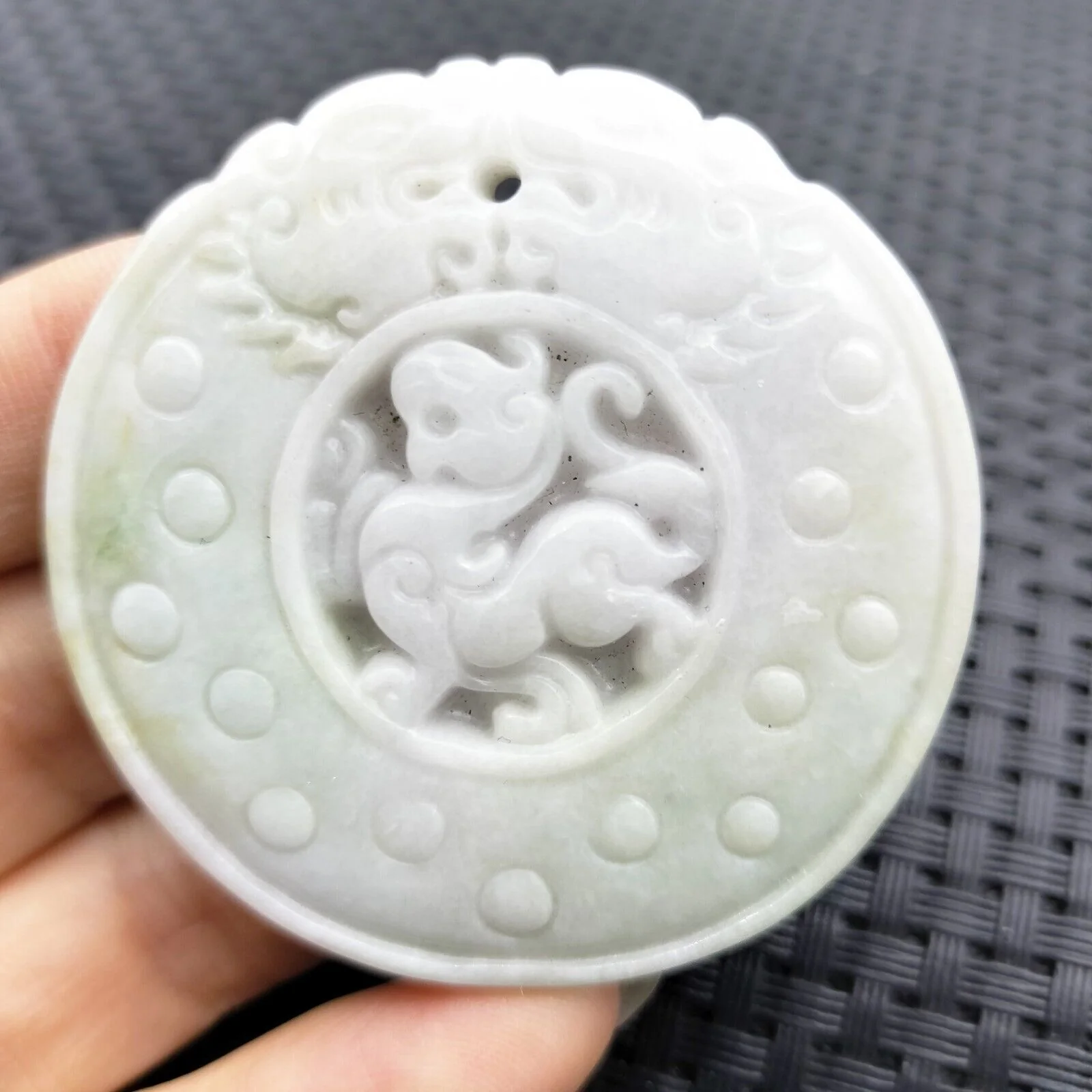 Certified Lavender Natural A Jadeite Carved Retro Style Dragon Pi Xiu Pendant - Image 3